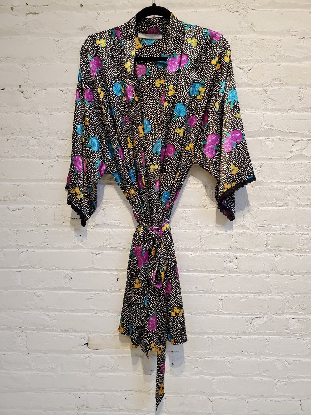 Lord & Taylor Vintage Robe Silky 80’s 90’s Floral & Polka Dot Print Sz Large